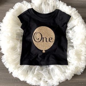 ✨ Baby Girl First Birthday Shirt “One” - Size 12 M - Gold Glitter Balloon ✨